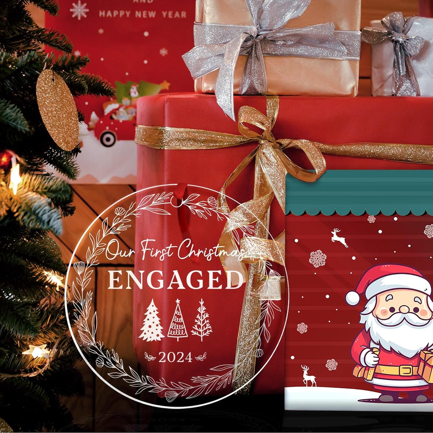 Engagement Gifts for Bride, Our First Christmas Engaged 2024, Christmas Ornaments Newlywed Gifts for Her, Wedding Gift for Couple, Engagement Ornament 2024, Engaged Christmas Tree Ornament