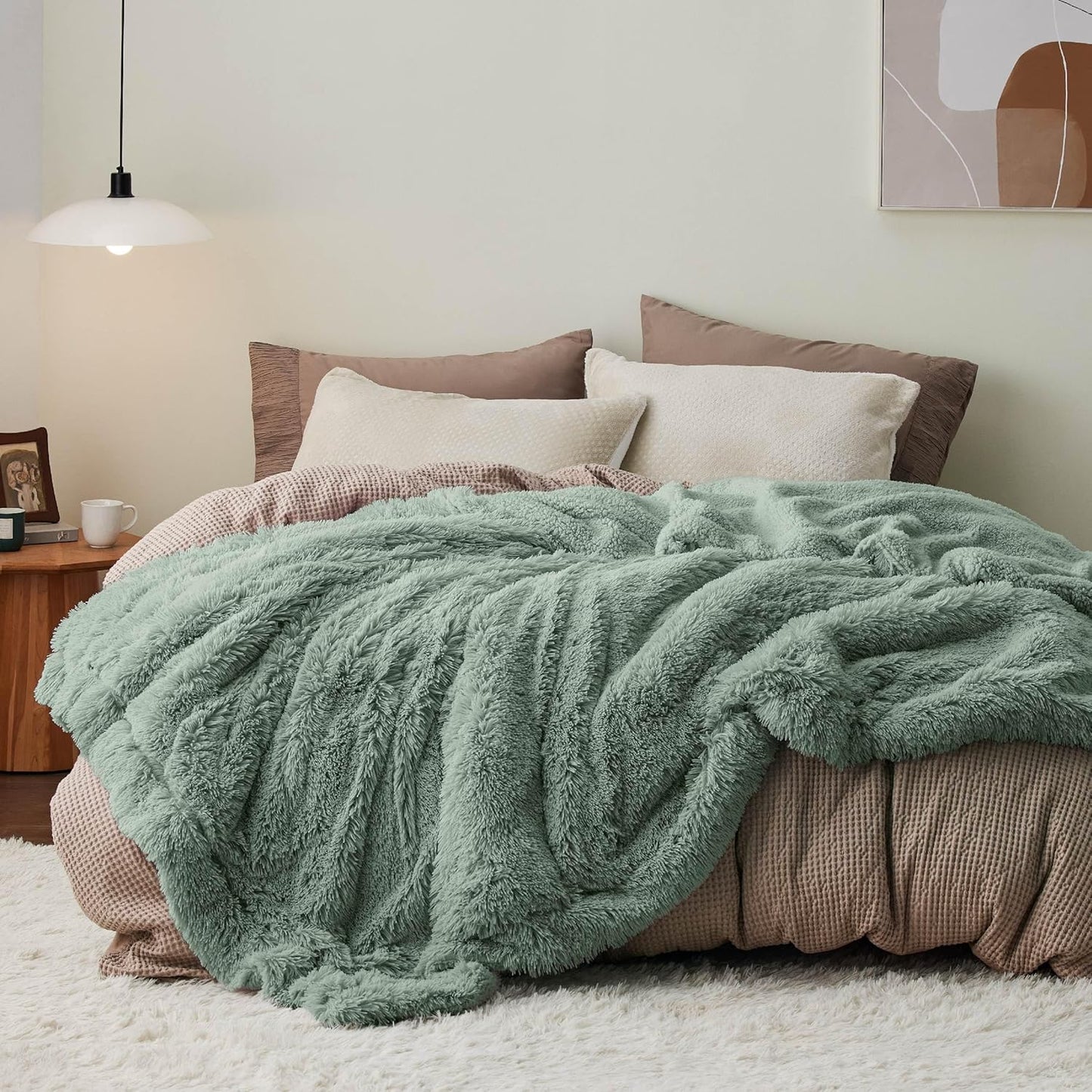 Bedsure GentleSoft Fluffy Sage Green Throw Blanket, Sage Green Decor for Room, Soft Cozy Fuzzy Plush Minky Thick Warm Sherpa Fleece Faux Fur Throw Blanket for Couch, Decorative Spring Gifts, 50x60