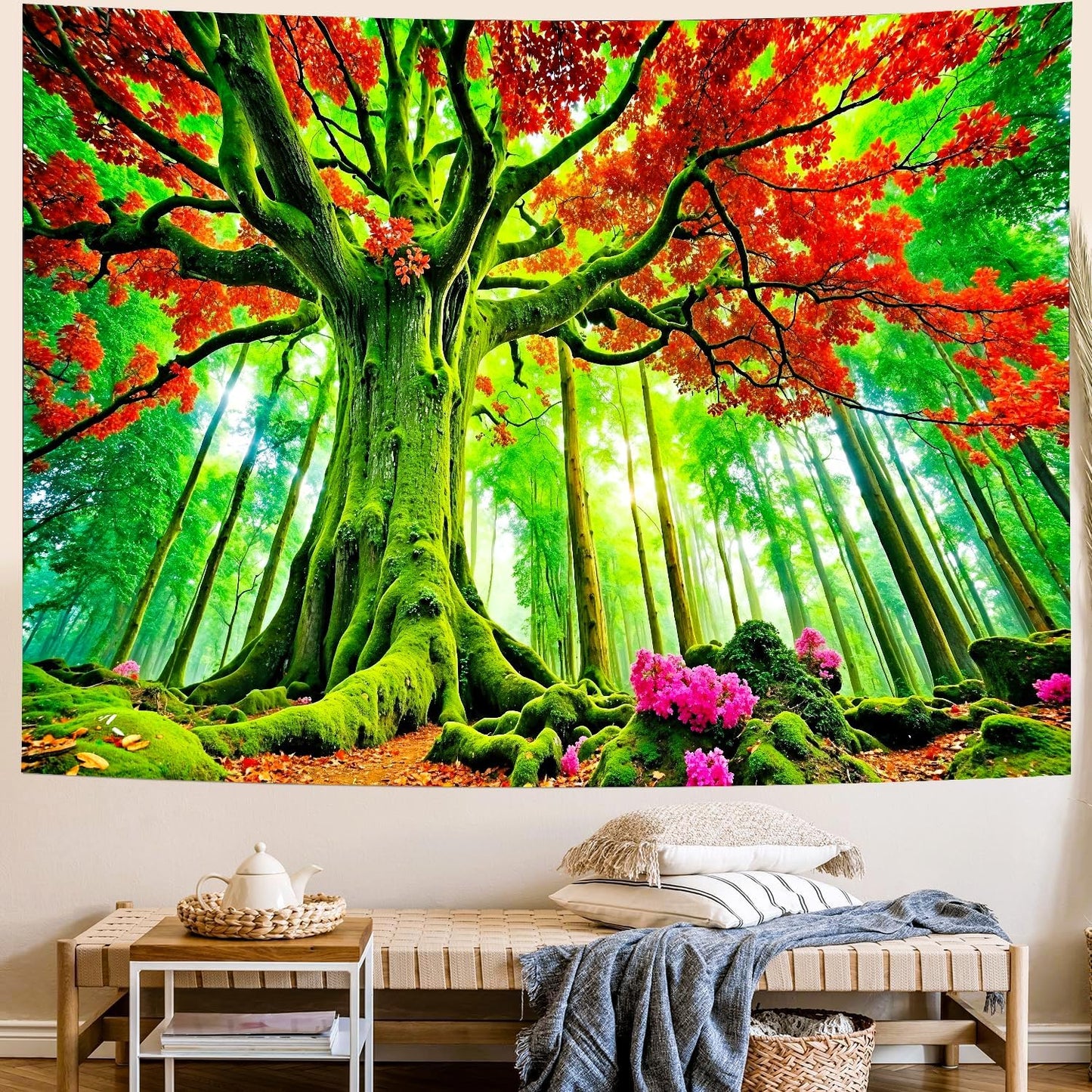 Delur Forest Tapestry Tree of Life Green Landscape Rainforest Wall Hanging Tapestry Colorful Mystical Nature Spiritual Psychedelic Headboard for Bedroom Living Room Home Decor (51.2" x 59.1")