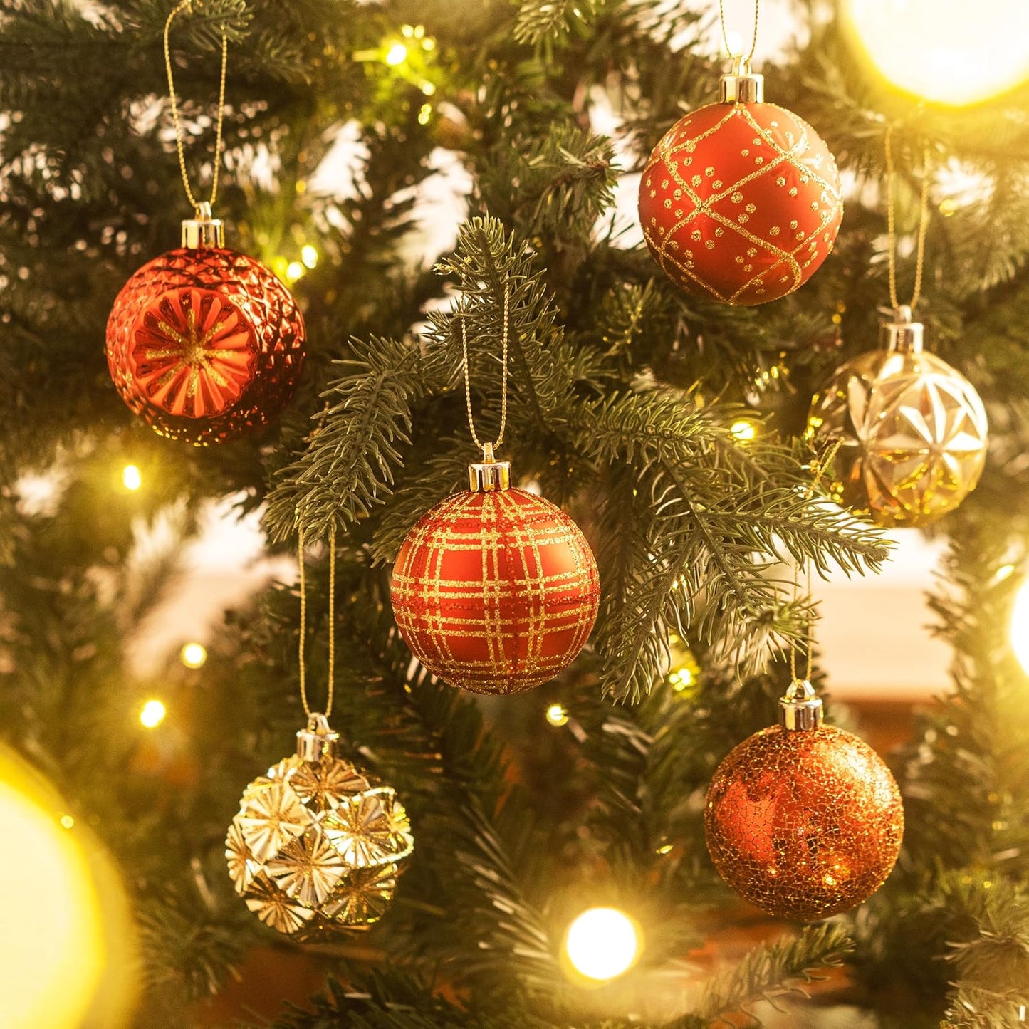 Valery Madelyn Ornaments for Christmas Trees, 9ct 2.36 Inches Red and Gold Shatterproof Christmas Tree Decorations, Luxury Hanging Ball Ornaments for Xmas Holiday Party Decor