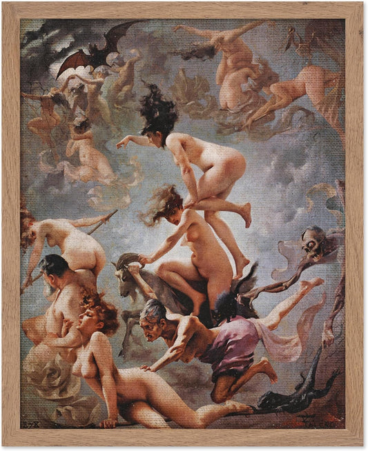Poster Master Vintage Luis Ricardo Falero Poster - Retro Occult Print - Gift for Gothic, Horror Fan - Witches Going to their Sabbath, Pagan - Wall Decor for Bedroom, Dorm, 16x20 Beige Framed