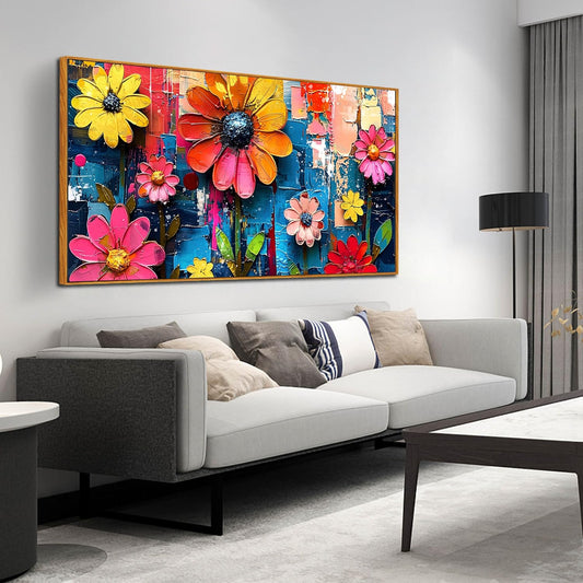 ZHAOSHOP Flowers Wall Paintings Office - Colorful Artwork Framed for Wall Living Room - Teenage Girls Wall Art for Bedroom Size 24" x 48"