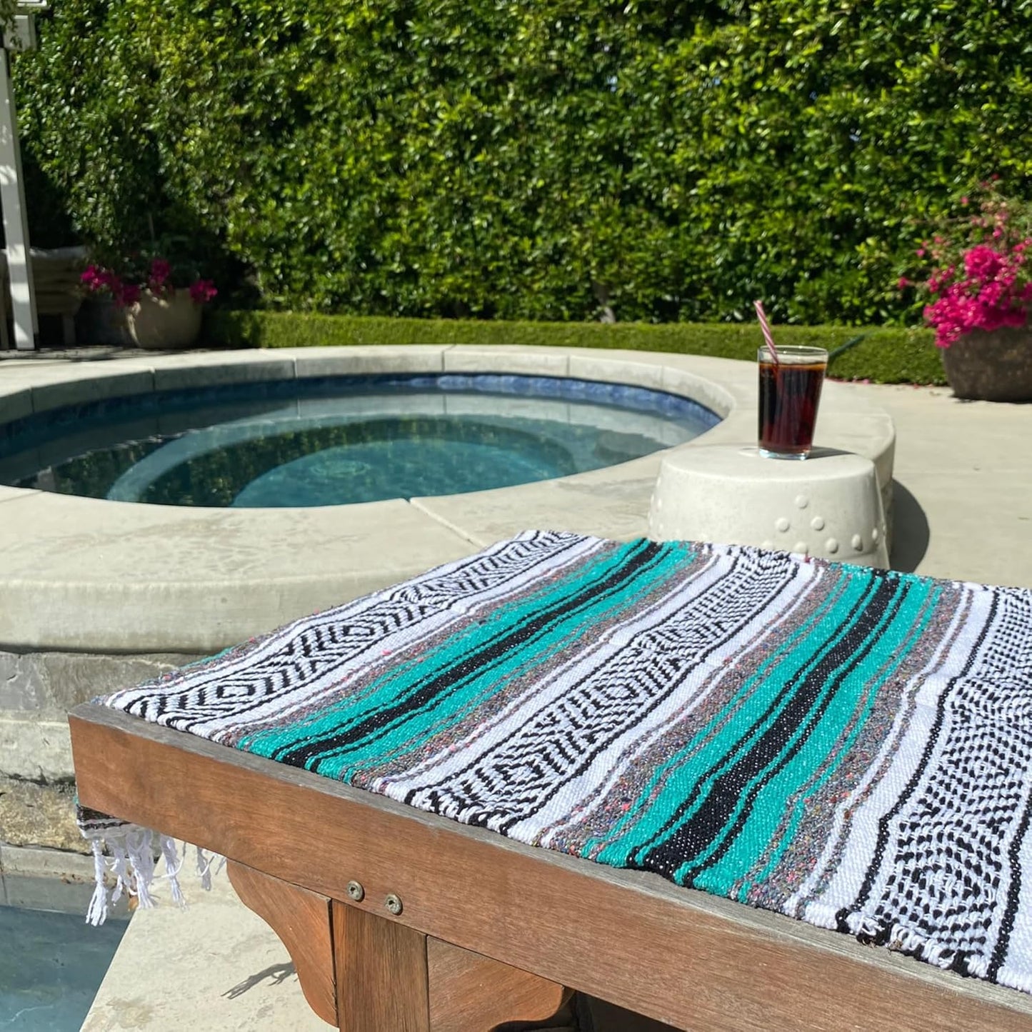 Del Mex Classic Mexican Blanket, Large Authentic Woven Falsa Throw (70"x50"), Artisan Southwest Décor for Beach, Yoga, Outdoors (Teal)