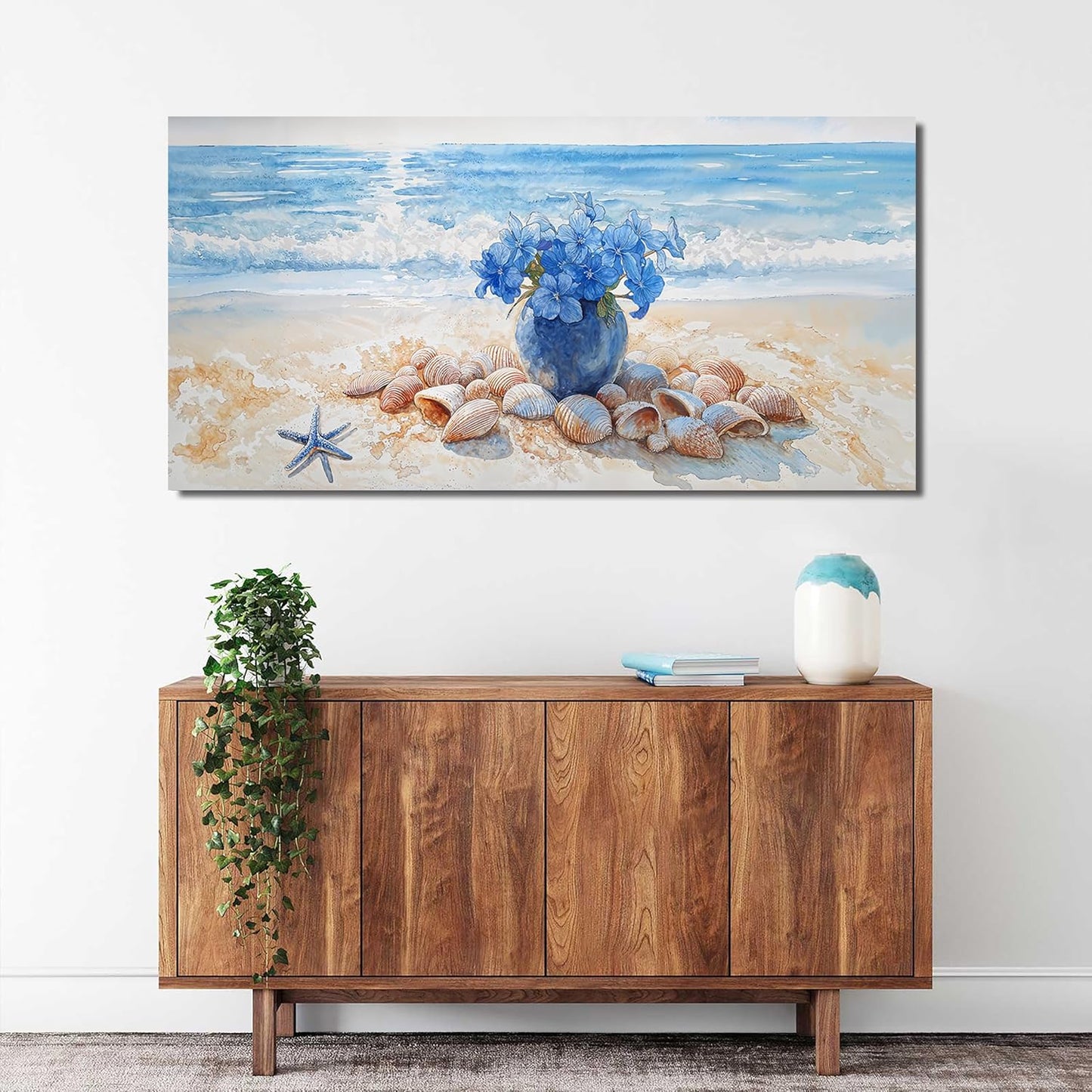 Canvas Wall Art Decor Modern Landscape Art Wall For Living Room Blue Coastal Wall Art Floral Wall Decor Modern Canvas Wall Art Artwork for Walls Art Work For Home Kitchen Office Decor 20" X 40"