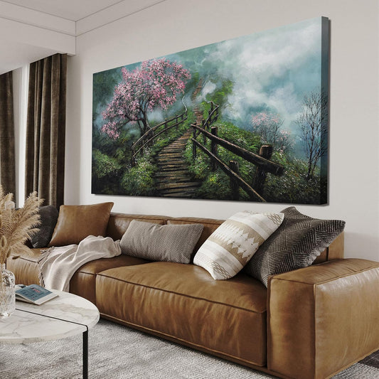 Dimpaga Canvas Wall Art Decor Large Wall Art Pictures for Living Room Tree of Life Wall Art Prints Foggy Trail Wall Art Decor Large Artwork for Walls for Room Home Office Wall Decor 29" X 58"