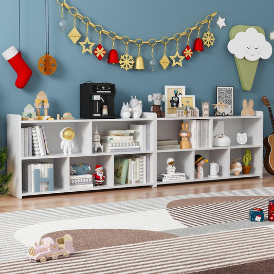 Book Shelf Set of 2, 5 Cubes Storage Organizer, Open Shelf Wooden Bookcase, Freestanding White Bookshelf Cube Shelf for Bedroom, Living Room, Home Office