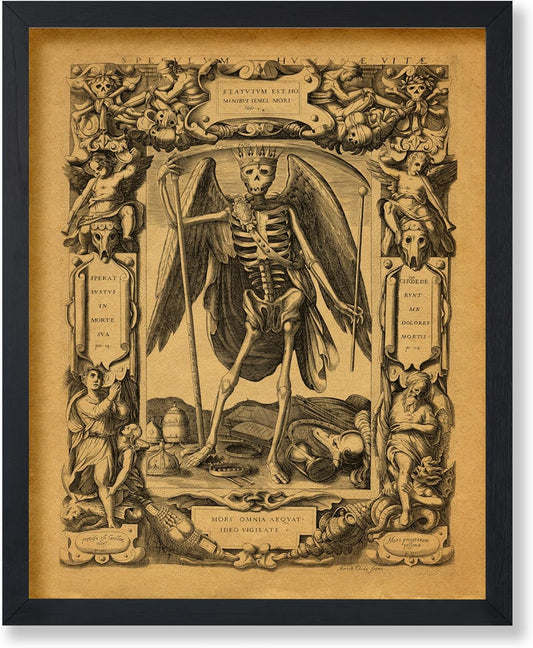 Poster Master Vintage Angel of Death Poster - Grim Reaper Print - Halloween Art - Mirror of Human Life Art - Gift for Men & Women - Gothic Decor for Living Room or Bedroom - 8x10 UNFRAMED Wall Art