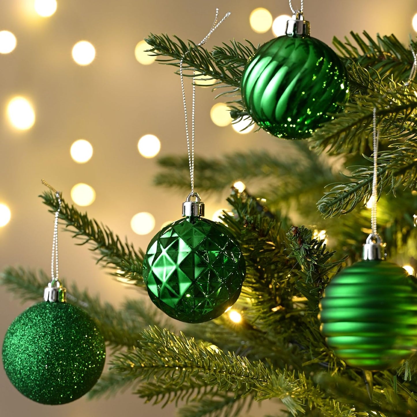 Valery Madelyn Christmas Ornaments Tree Decorations Set for Fall Halloween, 24ct Green Shatterproof Ball Ornaments, 2.36" Hanging Ornament Bulk for Xmas Holiday Party Decor