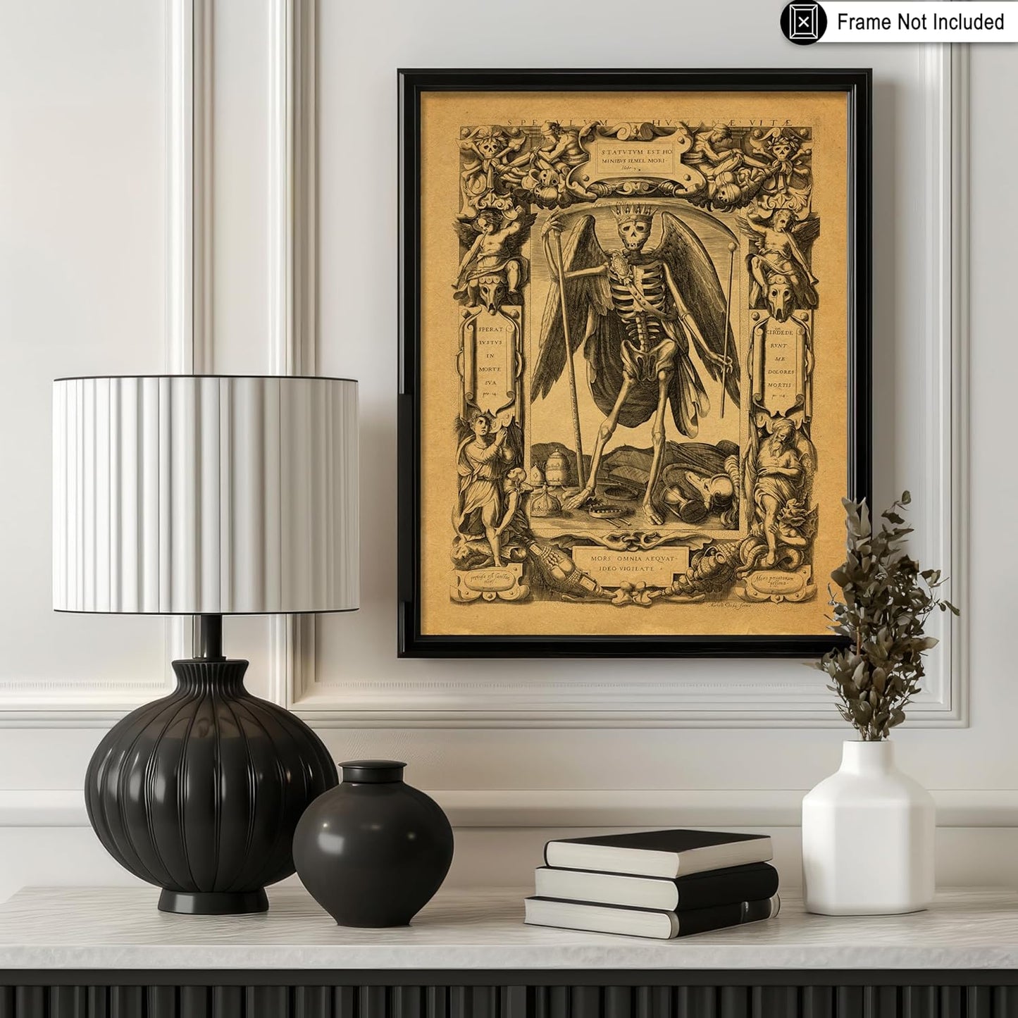 Poster Master Vintage Angel of Death Poster - Grim Reaper Print - Halloween Art - Mirror of Human Life Art - Gift for Men & Women - Gothic Decor for Living Room or Bedroom - 8x10 UNFRAMED Wall Art