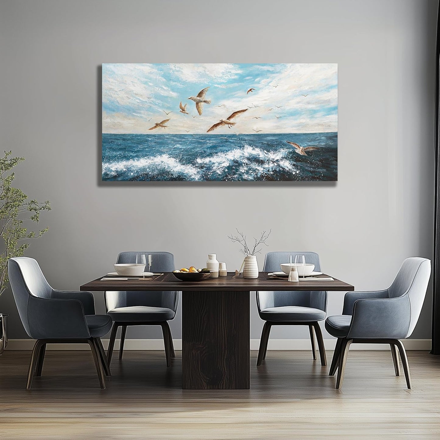 Belmrxne Giant Ocean Art Blue and White Wall Art Funky Artwork Modern Gallery Canvas Painting for Living Room Bedroom Dining Room Office Home Decor 30x60 inch