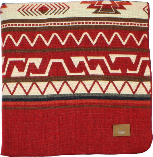 Inca Aztec Throw, Queen, King Blanket | Southwest Indian Navajo Boho Style | Native Cover for Camping, Bedding, Couch, Vanlife | Faux Alpaca, Lightweight, Hypoallergenic (Inti Red, Queen)