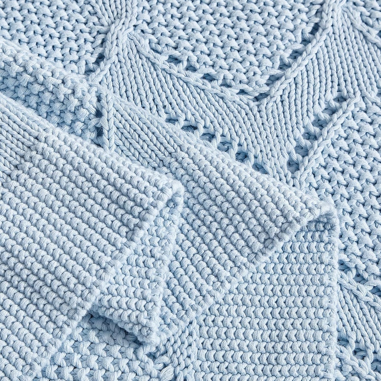 Longhui bedding Chunky Cotton Knit Throw Blanket for Couch, Sofa, Bed, or Chair, Decorative Breathable Fall Cable Knit Blanket 60 x 80 Inches, Light Blue