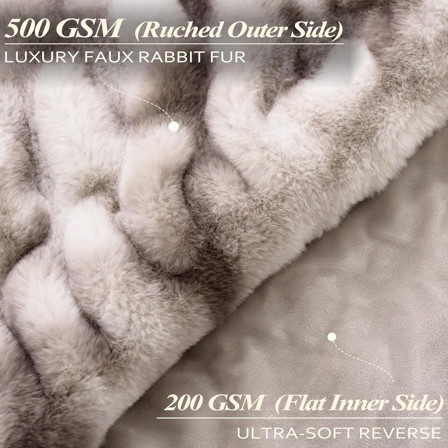 Touchat Ruched Faux Rabbit Fur Throw Blanket, 700 GSM Luxury Dual-Sided Soft Cozy Blanket, Fuzzy Fluffy Plush Blanket for Bed, Couch and Sofa - 50"x60", Tie-dye Coffee