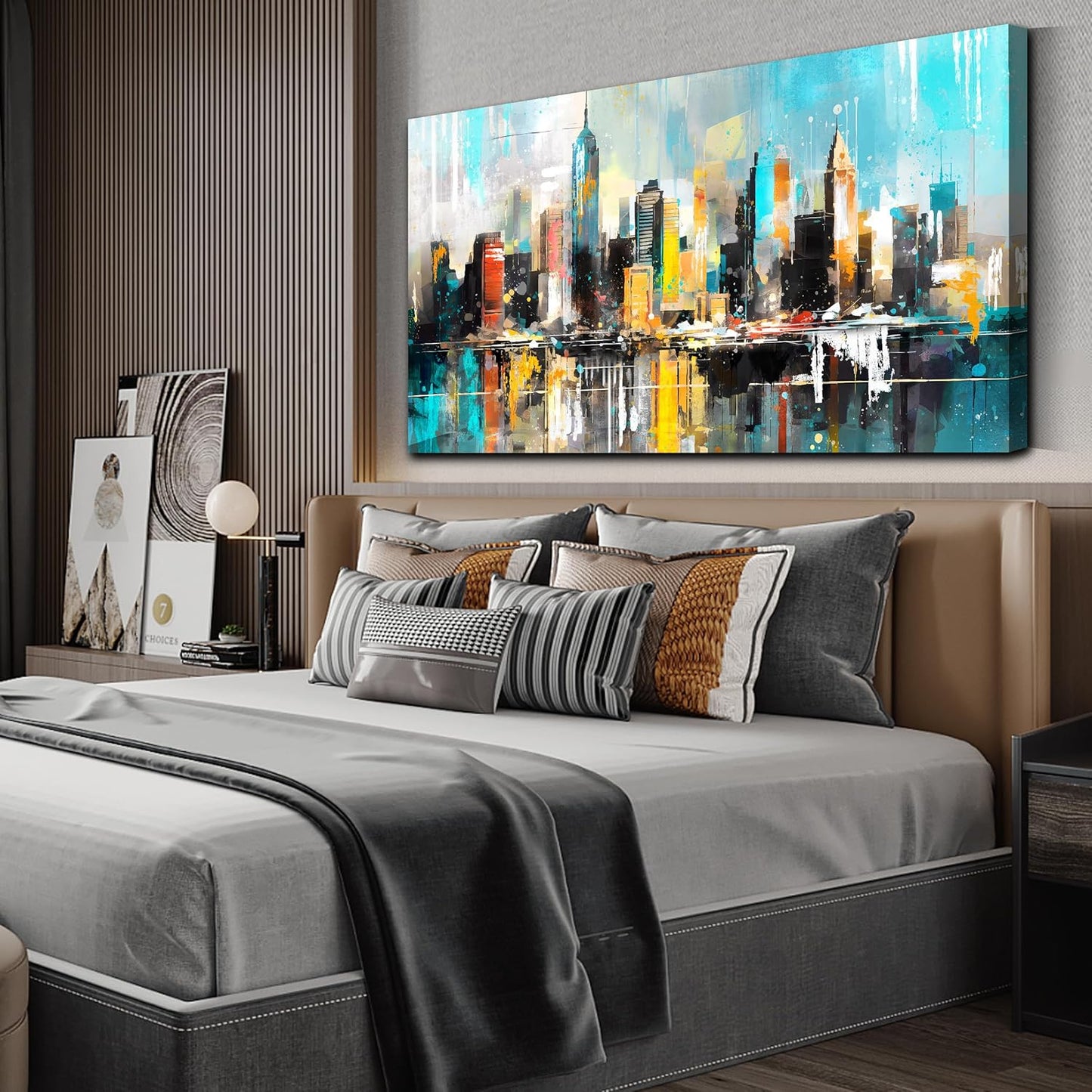 LAOTOART Cityscape Wall-Art for Living Room - Artwork for Walls - Large Canvas Art Wall Decor Ready to Hang Size 29" x 59"