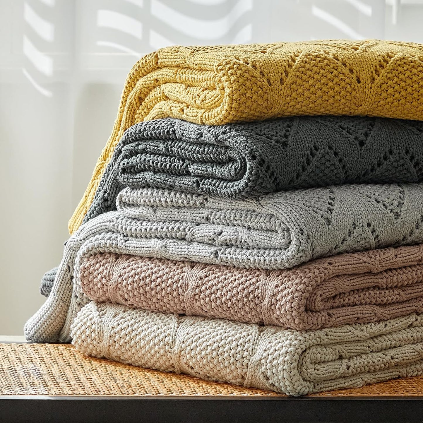 Longhui bedding Chunky Cotton Knit Throw Blanket for Couch, Sofa, Bed, or Chair, Decorative Breathable Fall Cable Knit Blanket 51 x 63 Inches, Olive Green