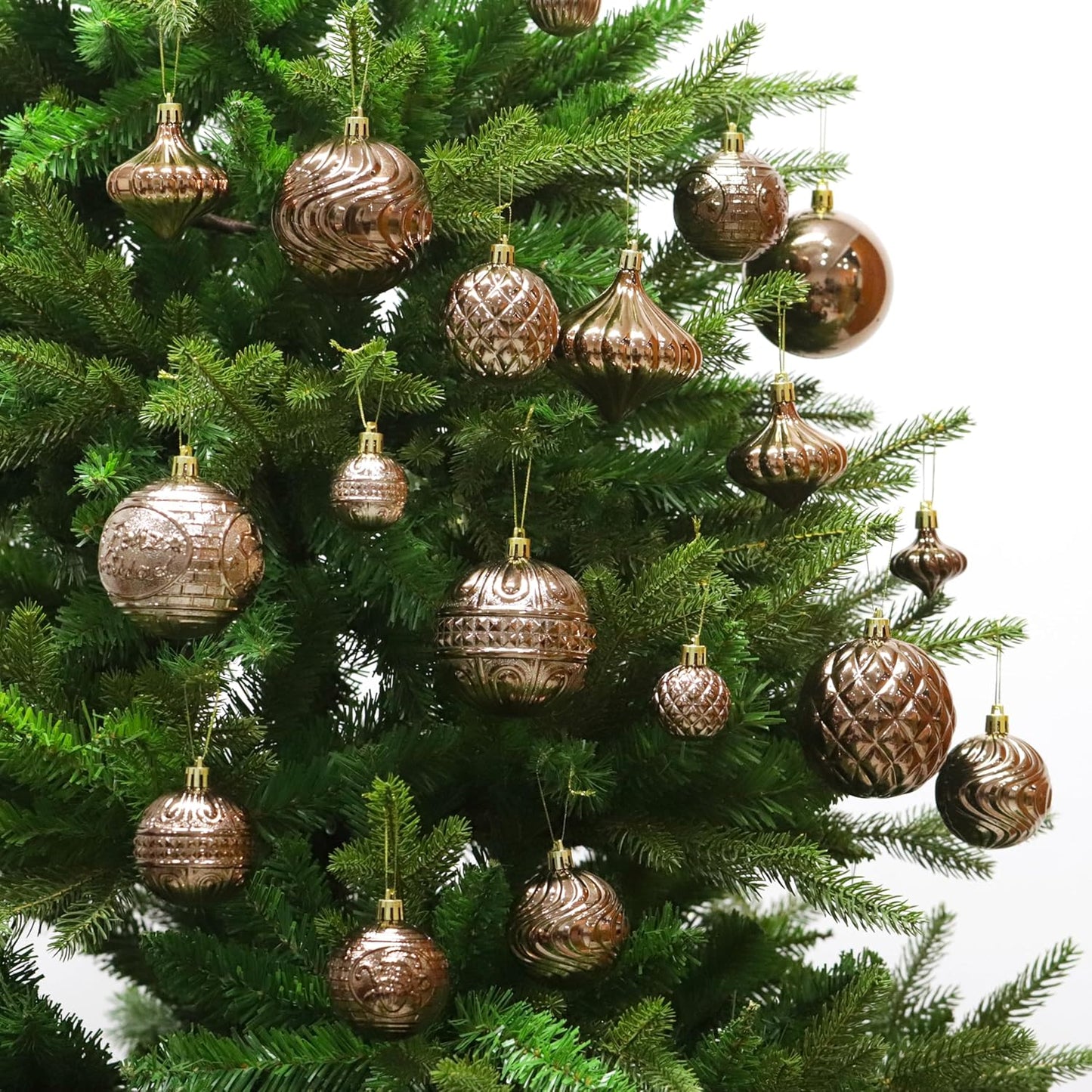 Christmas Ornaments Set with 36pcs Shatterproof Christmas Tree Decorations Multi-Size Christmas Ball Ornaments with 7 Styles Brown