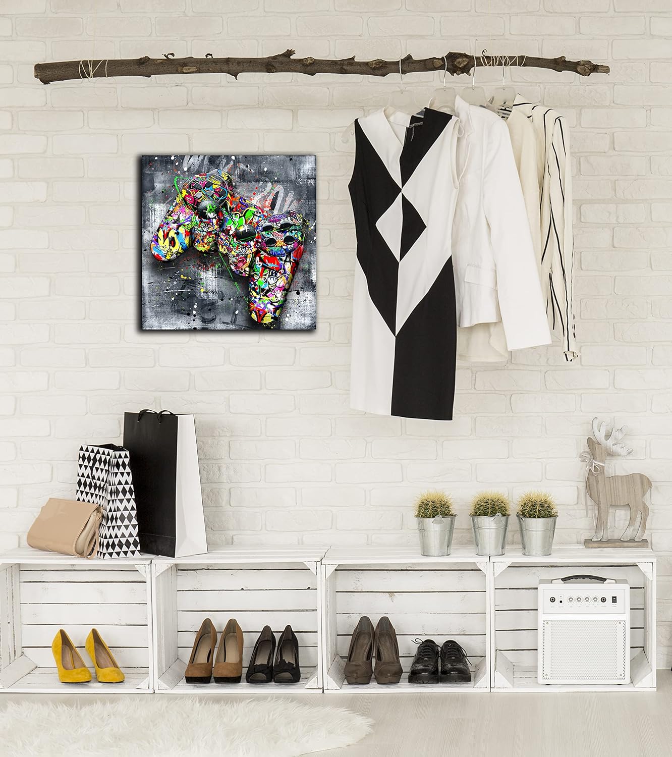 JKWALL77 Graffiti Canvas Wall-Art For living Room Large Size - Banksy Gaming Wall Art For Teen Boy Room Decor - Abstract Wall Painting Ready to Hang Size 20" x 20"