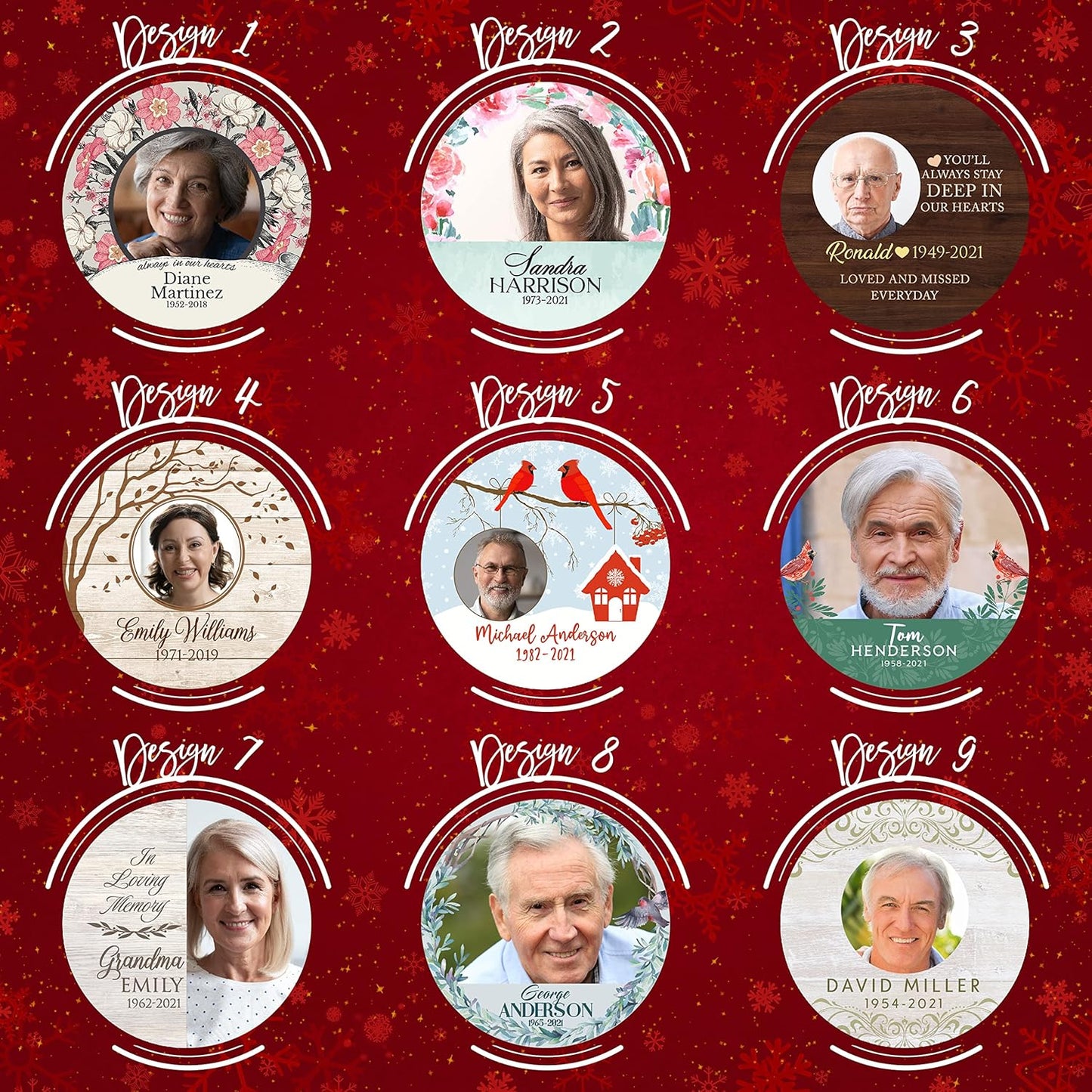 Loved & Missed, Memorial Christmas Ornament Personalized with Photo, Name & Date - Upload Photo & Picture - 7 Designs, Memorial Ornaments Loss of Loved Ones – D3