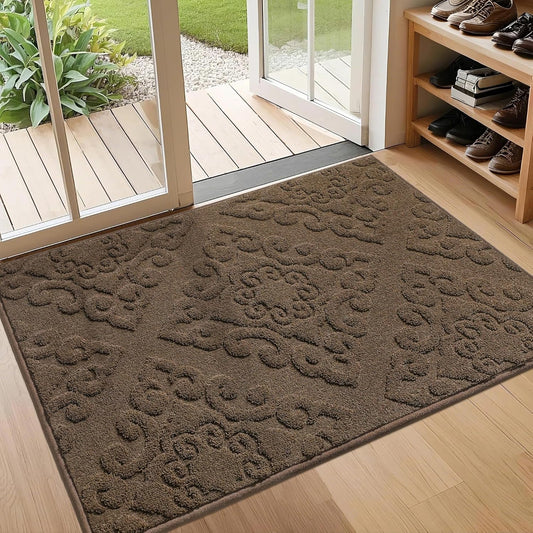 COSY HOMEER-Door-Mat-Non-Slip-Entryway-Rug 32”x48” Absorbent Welcome Mats Washable Dirt Trapper Door Mat Entrance Floor Mats for Front Back Doormats and Wet Shoes,Brown