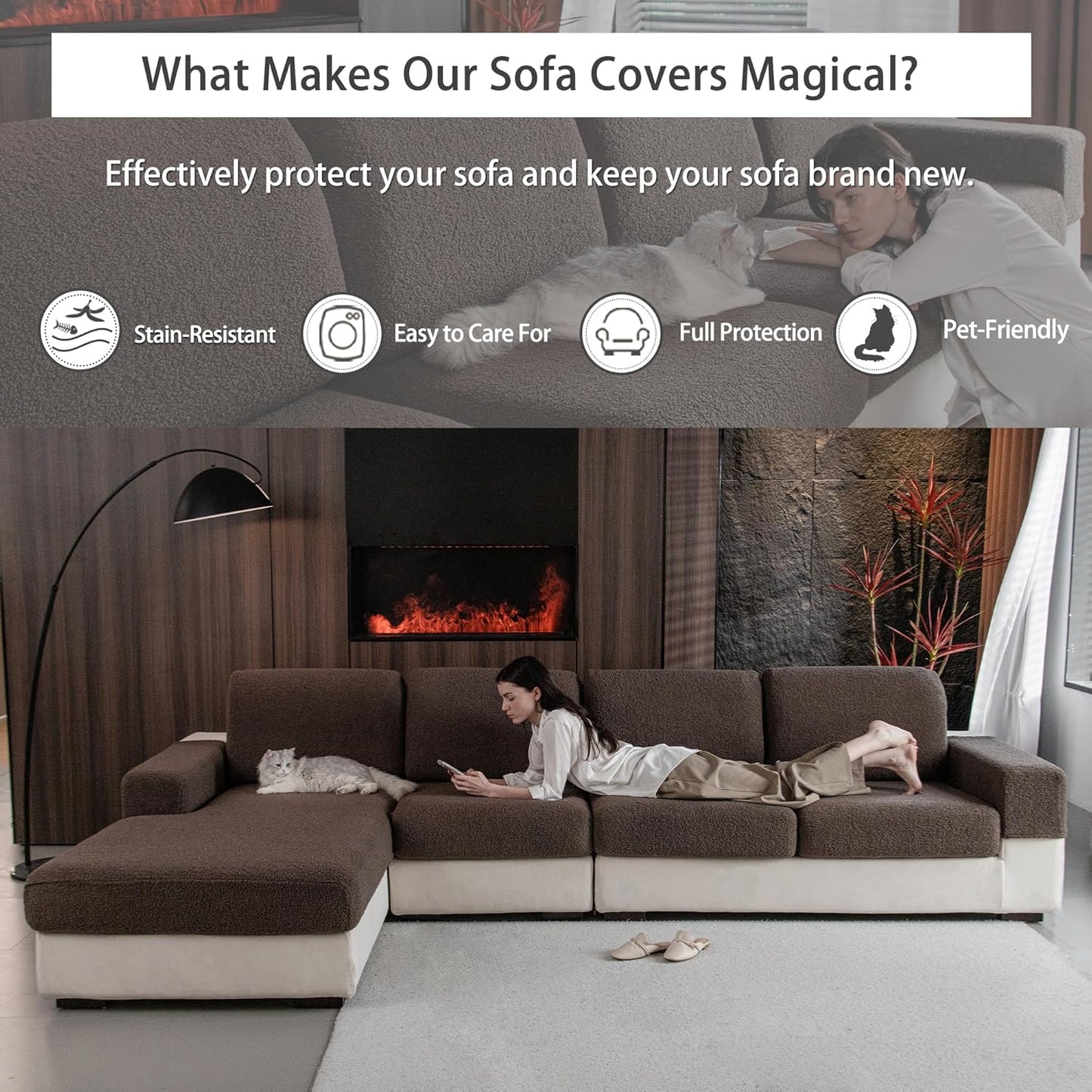 Couch Cushion Covers for Sectional Sofa, Stretch Soft Sofa Slipcovers Washable Wear-Resistant Universal Furniture Protector for Living Room(1 Piece Loveseat Cover, Brown)