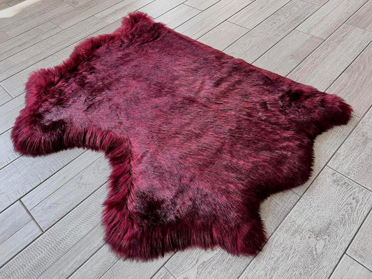 LAMBZY Faux Sheepskin Super Soft Hypoallergenic Free Shape Silky Shag Rug, Luxury Shaggy Plush Carpet for Bedrooms Living Kids Room Sofa Rugs (Burgundy, Double Side by Side 3'x4')