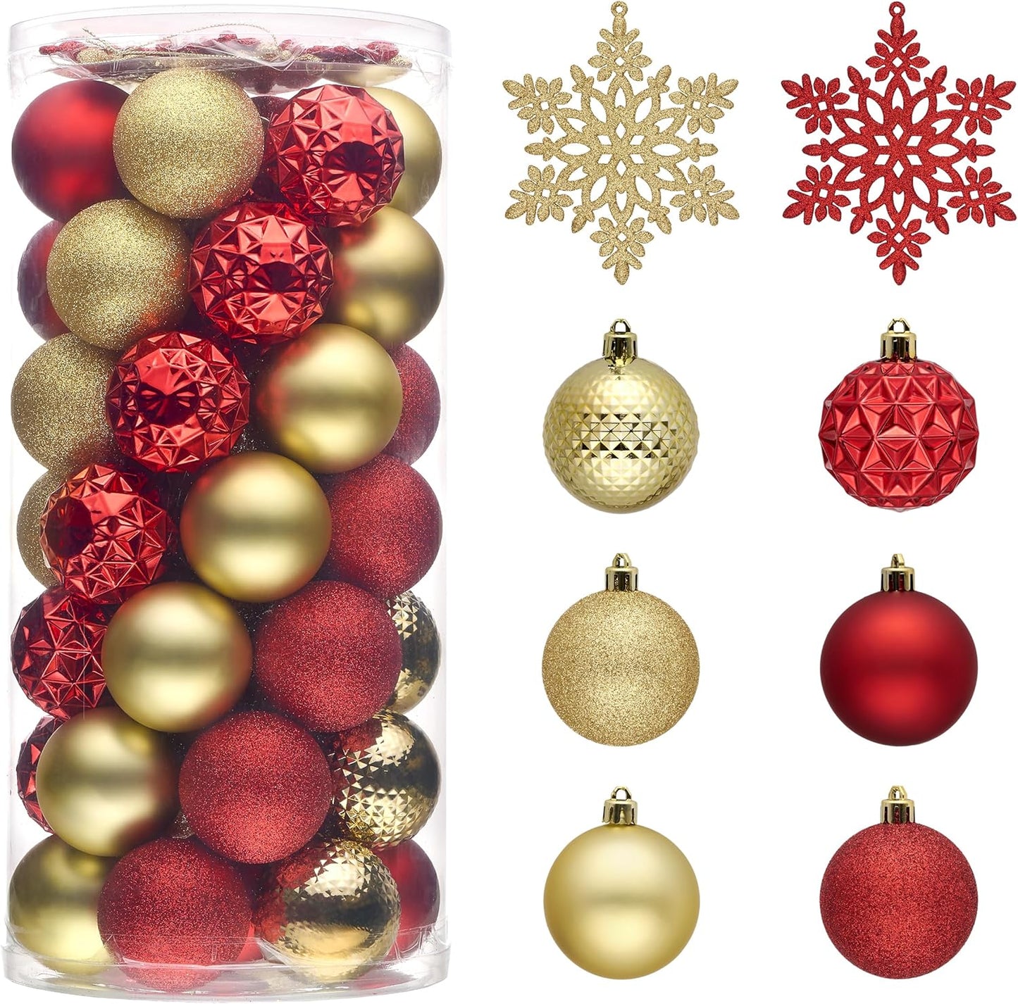 Valery Madelyn Christmas Tree Decorations Ornament Set for Fall Halloween, 50ct 2 Inches Red and Gold Shatterproof Christmas Ball Ornaments Hanging Xmas Holiday Party Decor