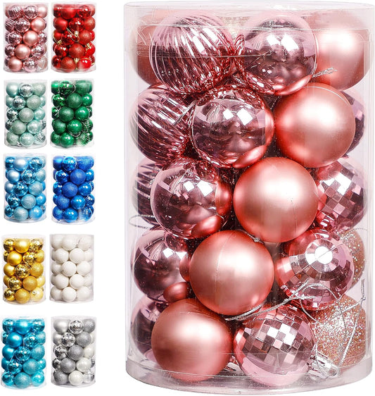 Lulu Home Christmas Ball Ornaments, 34 Ct 1.57" Pre-Strung Hanging Ornament Decorations, Xmas Shatterproof Plastic Balls for Holiday Party Wreath Garlands Trees, Pink