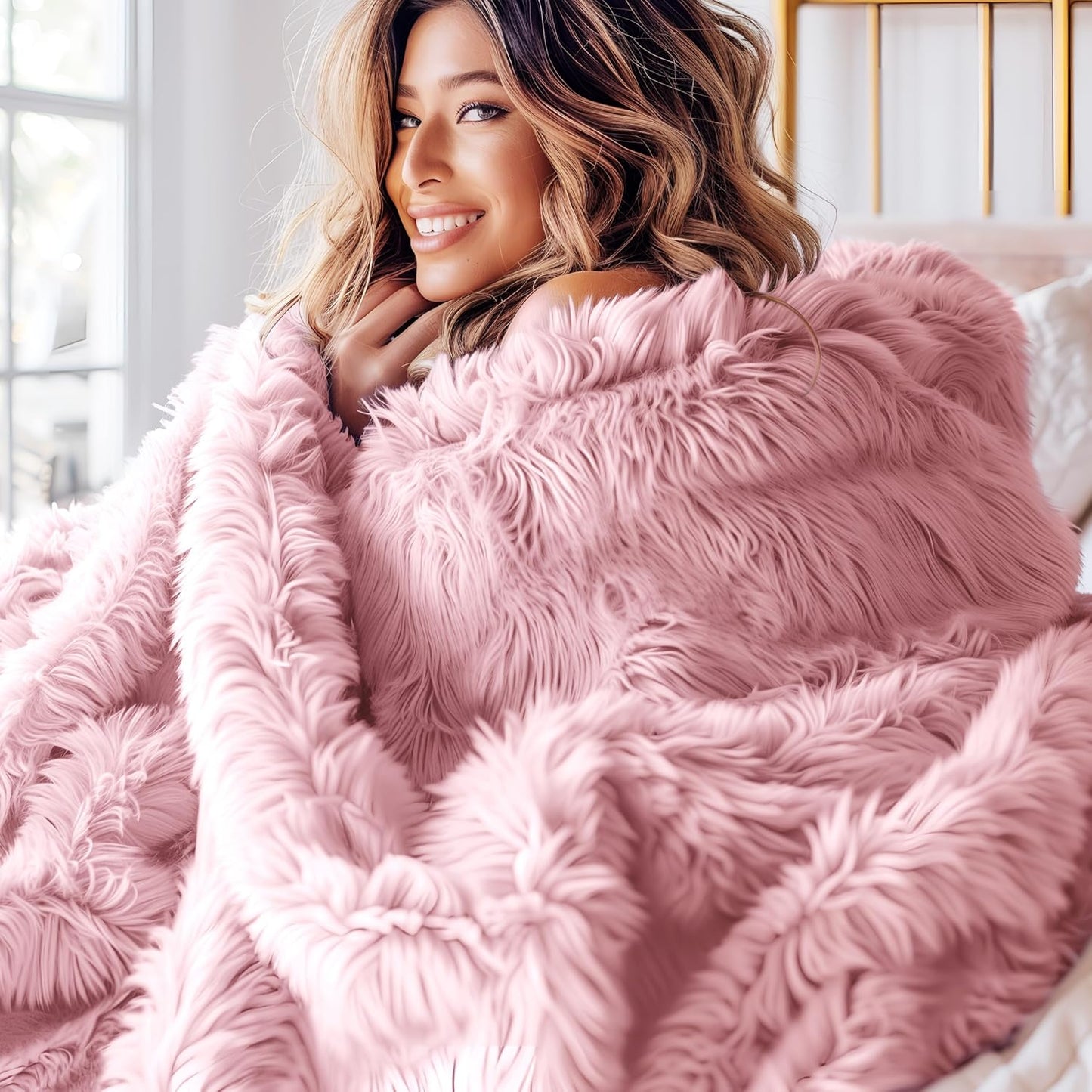 Bedsure GentleSoft Fluffy Pink Throw Blanket, Pink Decor Cozy Gifts for Teenage Girls, Soft Fuzzy Plush Thick Warm Furry Sherpa Fleece Faux Fur Throw Blanket for Couch, Cute Stuff for Women, 50x60
