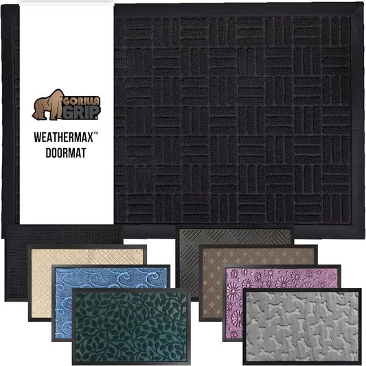 GORILLA GRIP 100% Waterproof All-Season WeatherMax Doormat, 47x35, US Designed Natural Rubber, Stain and Fade Resistant, Low Profile Indoor Outdoor Door Mats, Easy Clean Patio Mat, Midnight Maze