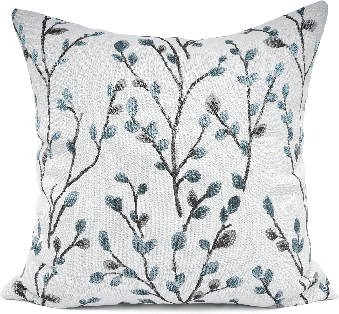 YOUR SMILE Classical Embroidery Jacquard Teal Leaf Pattern Square Decorative Throw Pillow Case Cushion Cover 18x18 inch