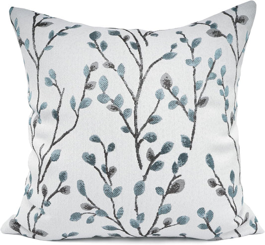 YOUR SMILE Classical Embroidery Jacquard Teal Leaf Pattern Square Decorative Throw Pillow Case Cushion Cover 18x18 inch