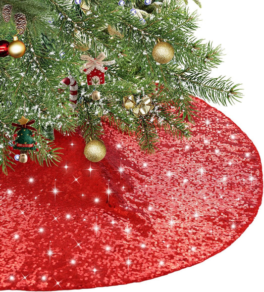Eternal Beauty Christmas Tree Skirt, 36 Inch Red Sequin Tree Skirt Small Xmas Tree Skirt for Christmas Tree Decorations