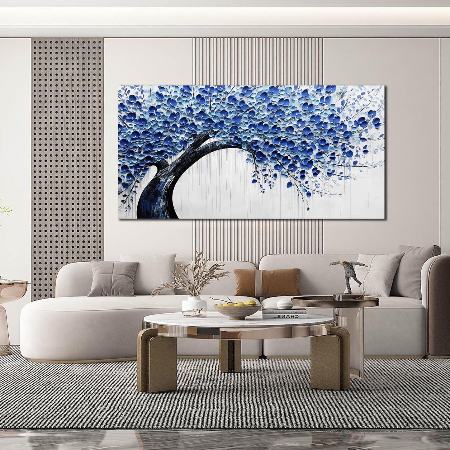 Large Wall Art for Living Room Bedroom Home Office Blue Tree of Life Wall Art Floral Picture Framed Wall Decor Modern Canvas Prints 29x59 In