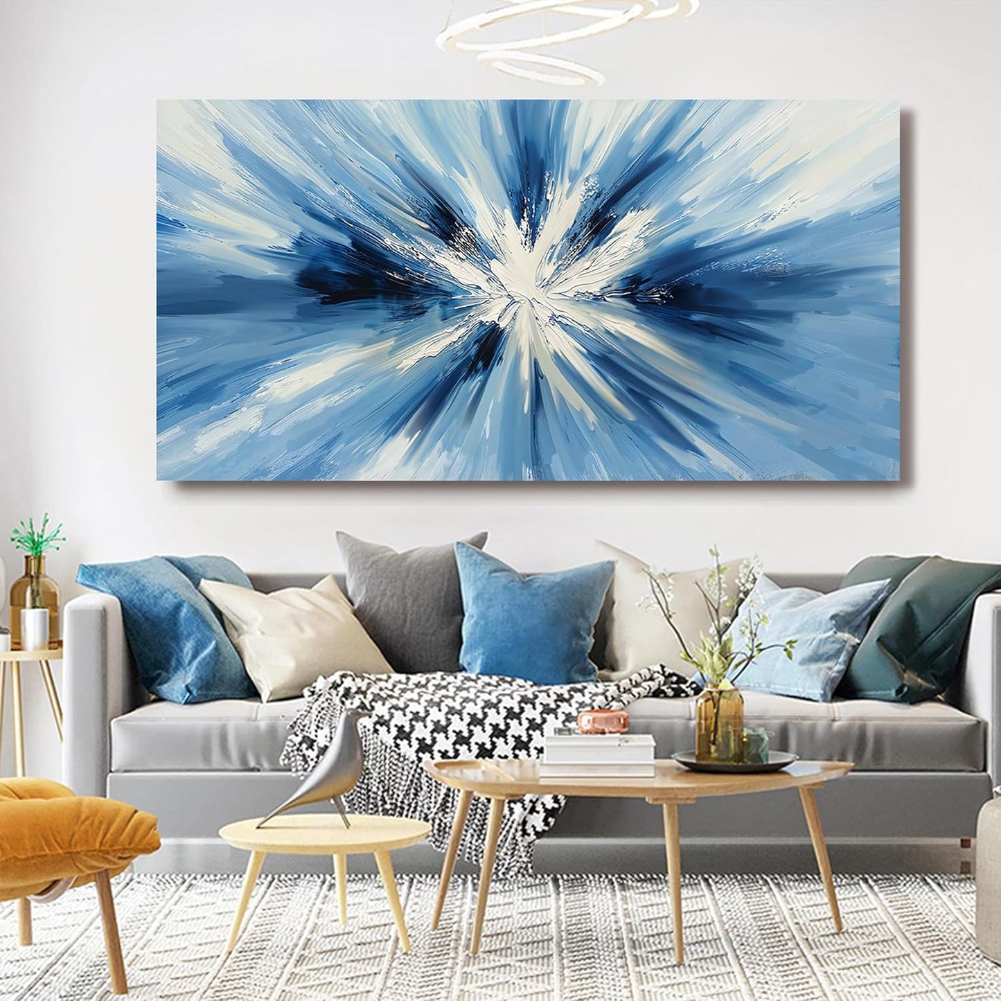 Canvas Wall Art Decor Wall Pictures for Living Room Abstract Canvas Art Wall Decor Large Blue White Wall Art Prints Oversized Minimalist Wall Art Decorations Bedroom Home Aesthetic Wall Art Decor 29"X58"
