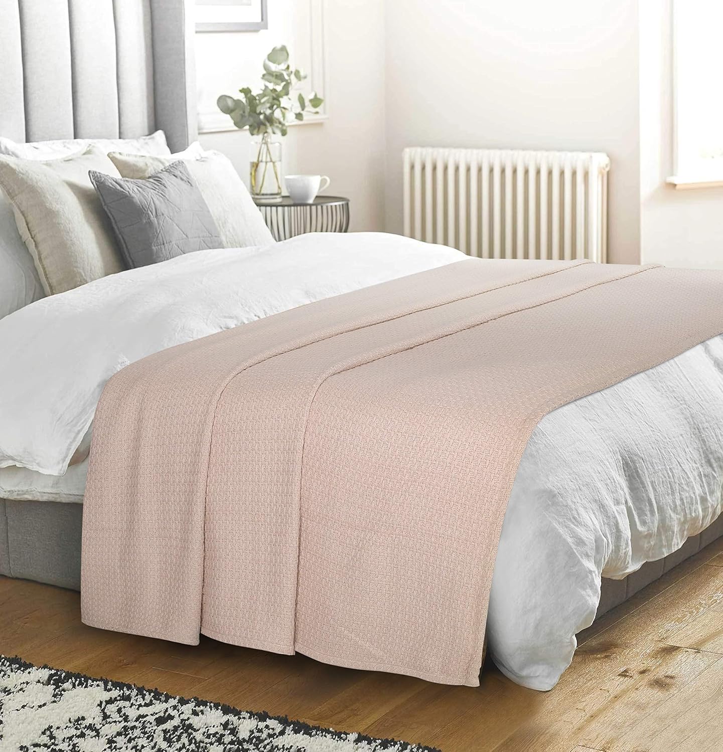 Elvana Home 100% Cotton Bed Blanket, Breathable Bed Blanket Twin Size, Cotton Thermal Blankets Twin, Perfect for Layering Any Bed for All Season, Beige