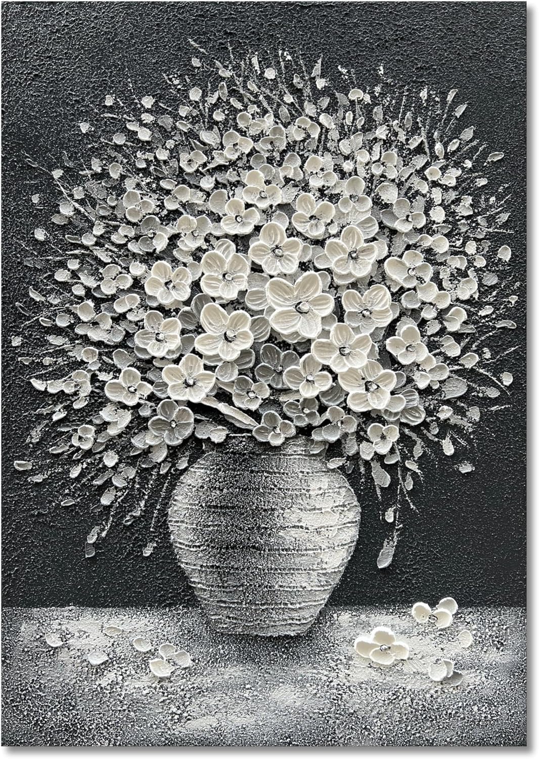 Epicler art Hand-painted abstract white flower art oil painting, 40x28 inch canvas wall art painting office home wall decorative art