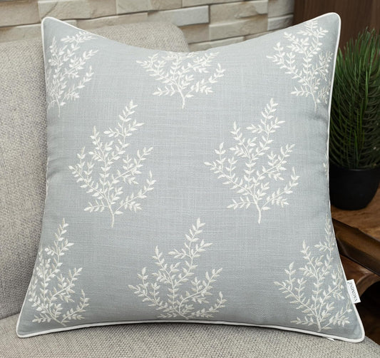 VAGMINE Embroidered Leaves Throw Pillow Cover - 18x18 Inches Square - 100% Cotton Robins Egg Decorative Cushion Cover - Coastal Inspired Leaf Stitch - Stylish Home Accent for Sofa, Couch, Bedroom