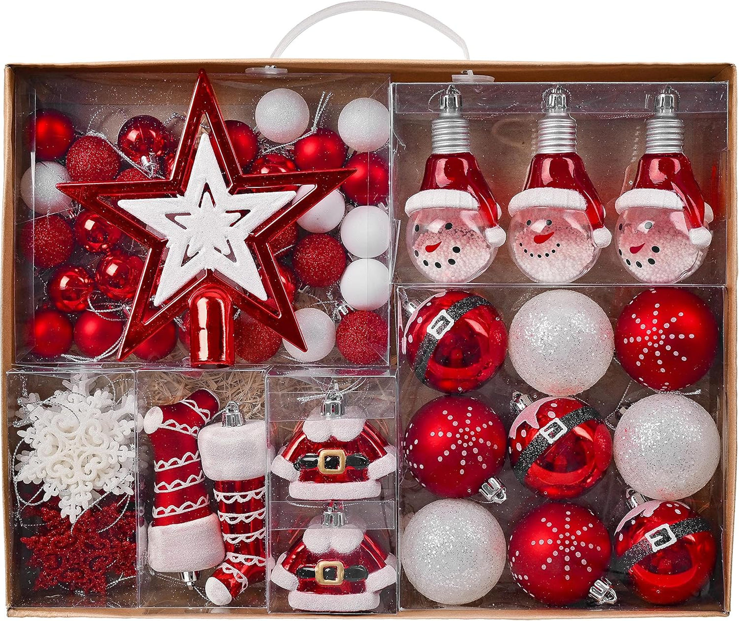 Valery Madelyn Christmas Ornaments Set, 70ct Red and White Shatterproof Christmas Tree Decorations Ball Ornaments Bulk, Traditional Decorative Hanging Ornaments for Xmas Trees Holiday Party Decor