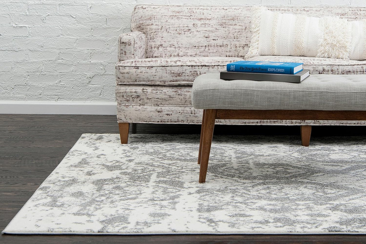 Unique Loom Rosso Collection Vintage, Geometric, Bohemian, Traditional, Distressed, Southwestern Area Rug, Rectangular 9' 0" x 12' 0", Light Gray/Ivory