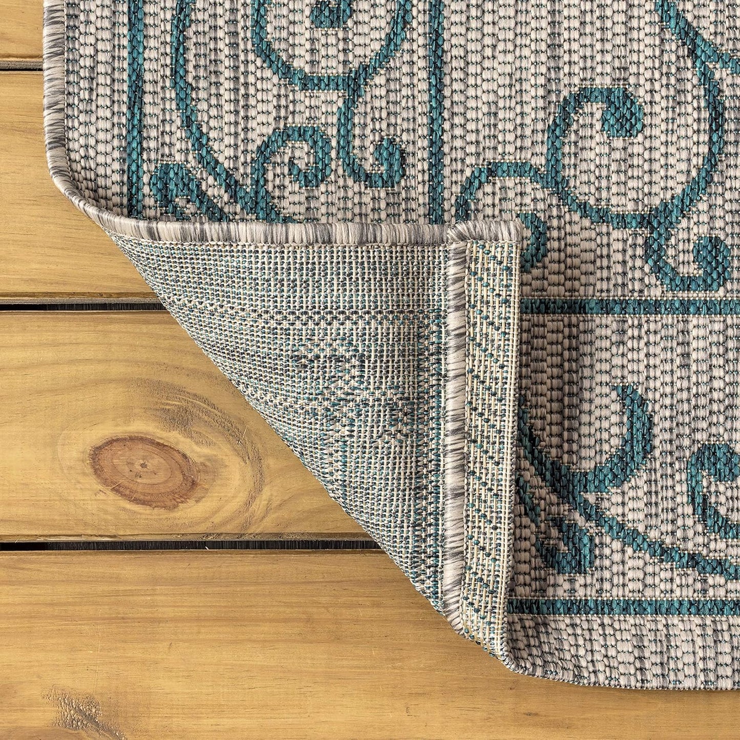 JONATHAN Y Vintage Filigree Indoor Outdoor Octagon Area Rug 8 Ft Gray/Teal, Charleston Textured Weave for Backyard, Patio, Porch, Easy-Cleaning, High Traffic, Pet-Friendly, Non-Shedding SMB106E-8TGN