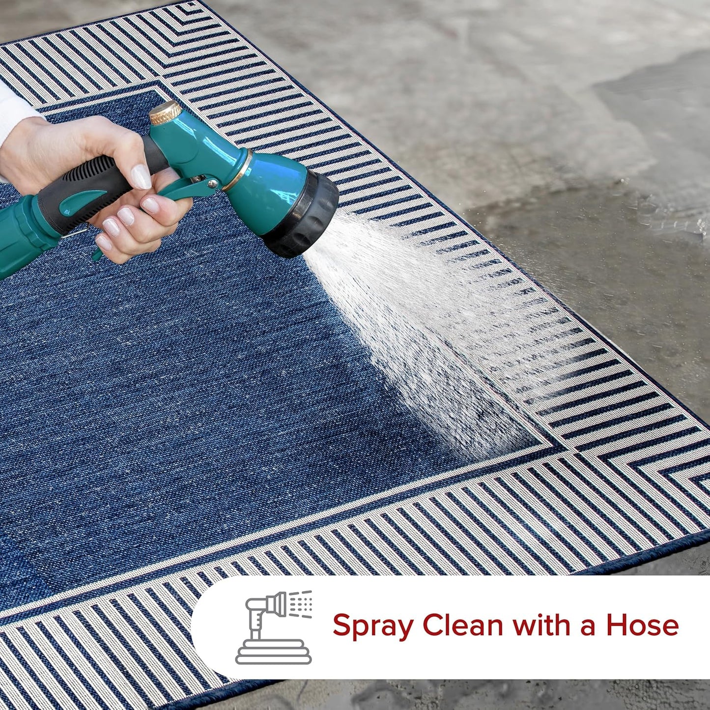 nuLOOM 3'6" x 5' Outdoor Area Rug, Casual Design With Striped Border, Stain Resistant, Highly Durable, For Patio, Balcony, Bedroom, Living Room, Dining Room, Bathroom, Navy