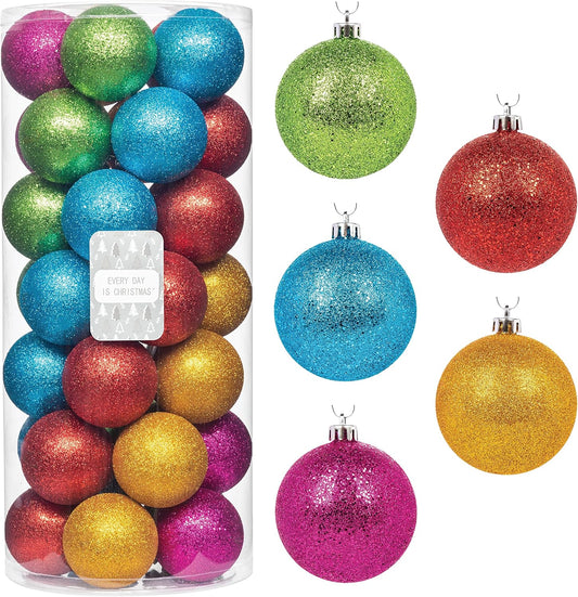 Every Day is Christmas Ornaments, Shatterproof Christmas Tree Ornament Set, Christmas Balls Decoration 35 Count (2.75"/70mm, Glitter Rainbow)