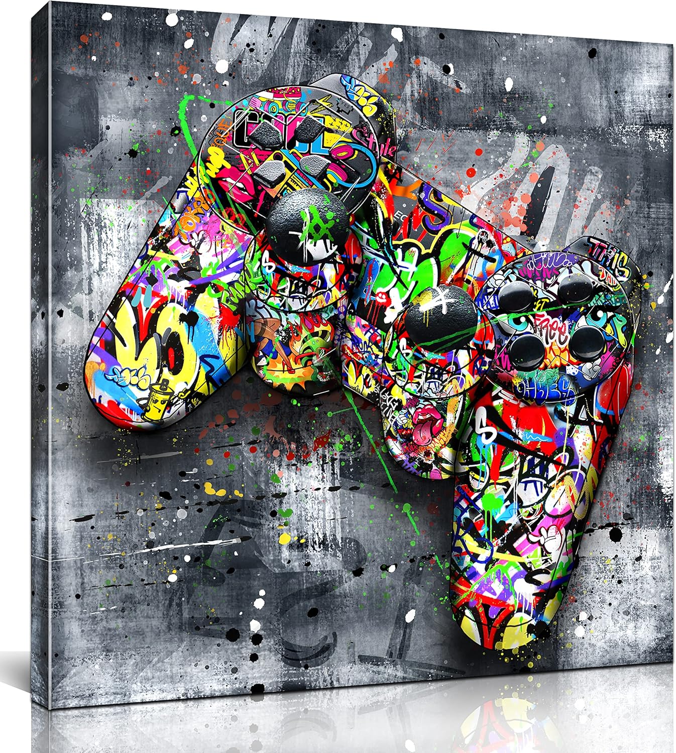 JKWALL77 Graffiti Canvas Wall-Art For Bedroom - Gaming Wall Art For Teen Boys - Abstract Painting Pop Art Modern Home Wall Decor Ready to Hang Size 14" x 14"