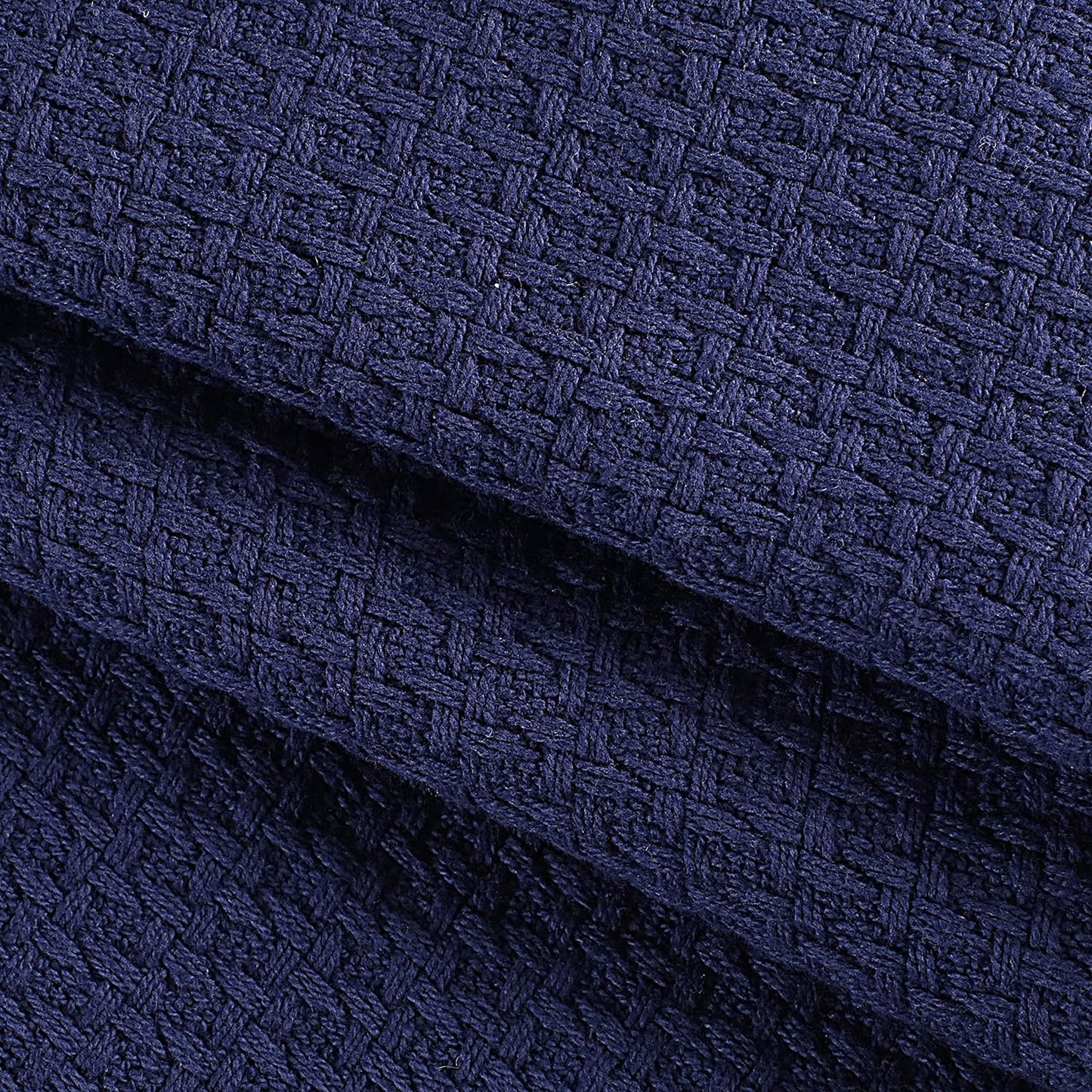 Elvana Home 100% Cotton Bed Blanket, Breathable Bed Blanket King Size, Cotton Thermal Blankets King, Perfect for Layering Any Bed for All Season, Navy Blue